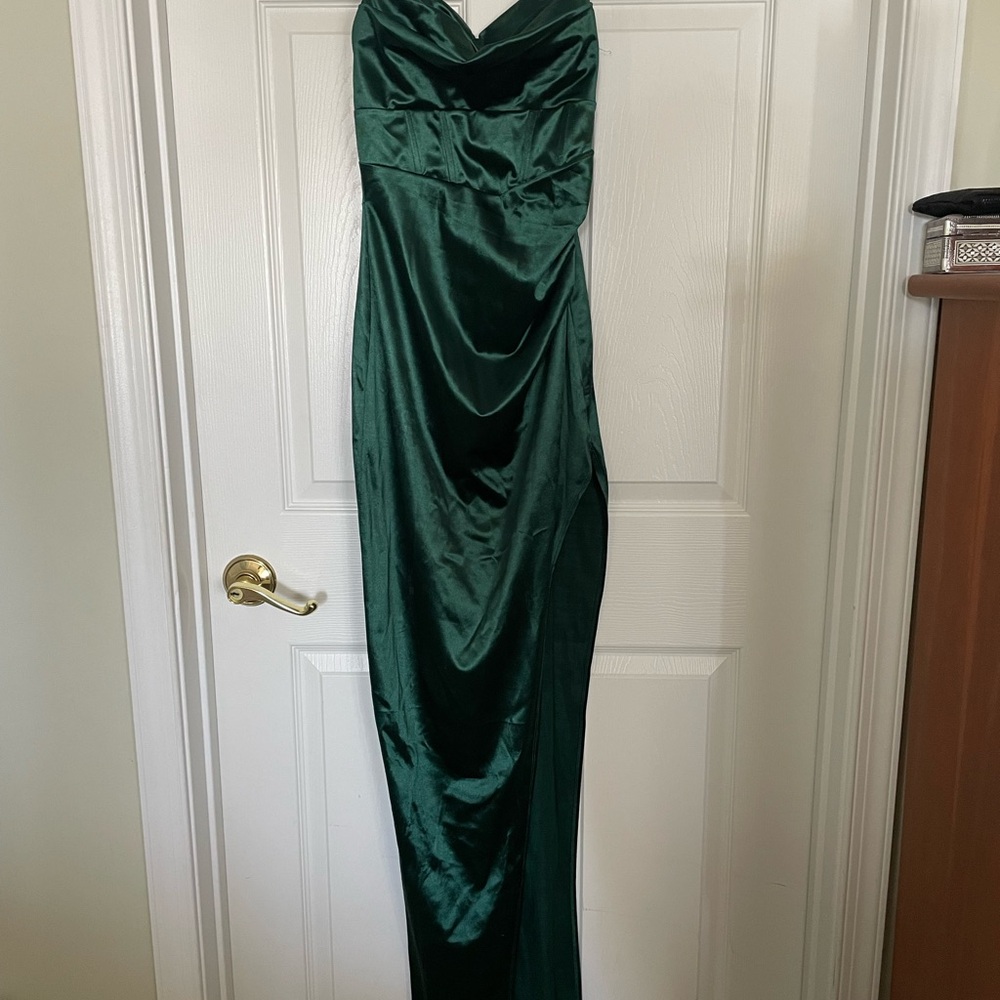 Windsor Adjustable Straps Dark Green Satin Dress